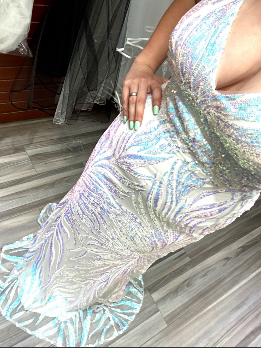 Iridescent Sequin Mermaid Prom Dress - Pastel Hues